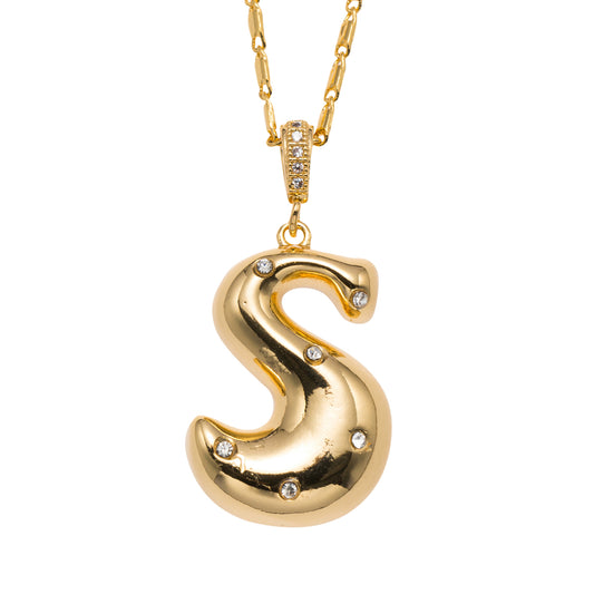 18K Gold Plated Wheat Chain Necklace with Embedded Crystal Initial "S"