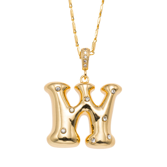 18K Gold Plated Wheat Chain Necklace with Embedded Crystal Initial "W"