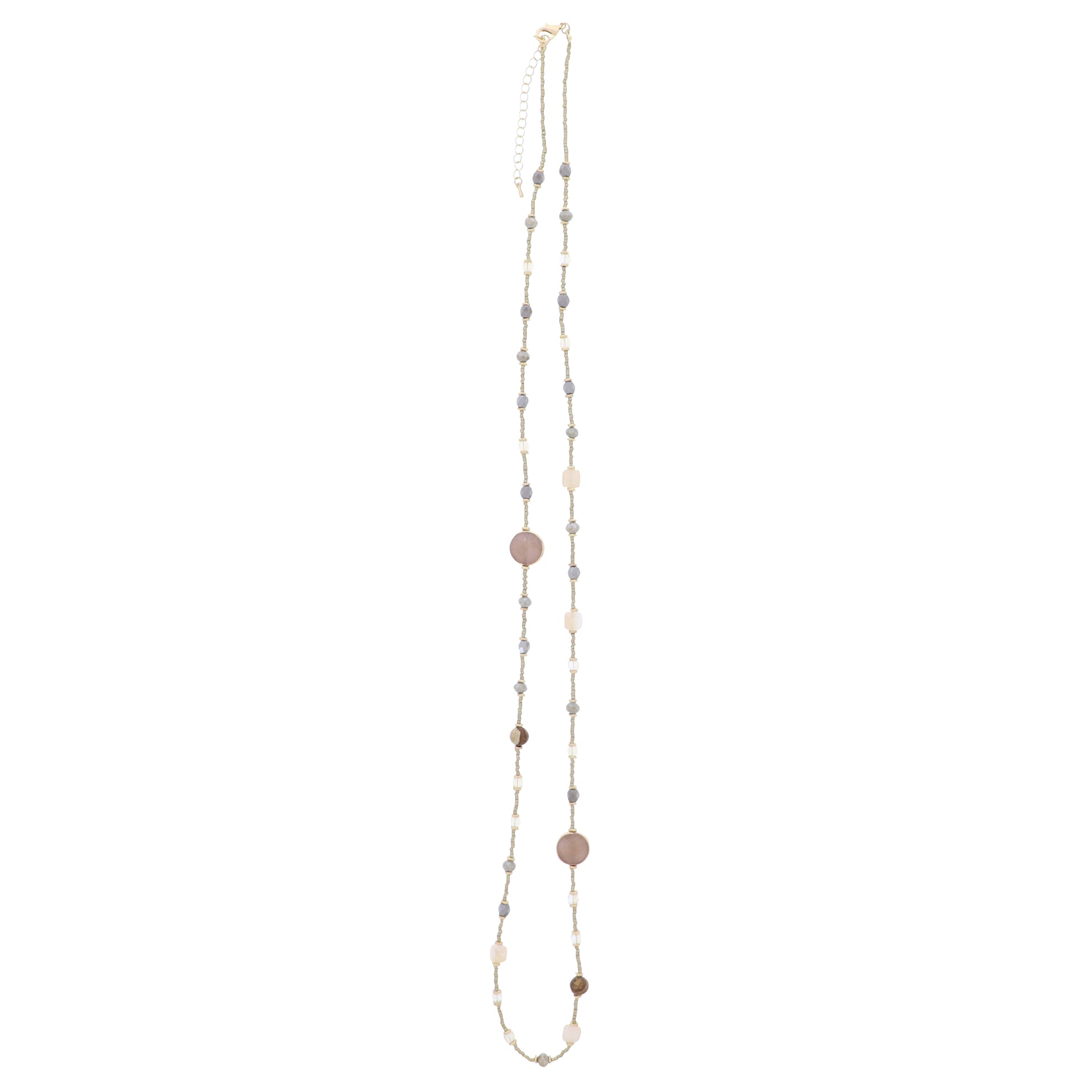 Gold, Natural Stone, Faceted & Seed Beaded Necklace