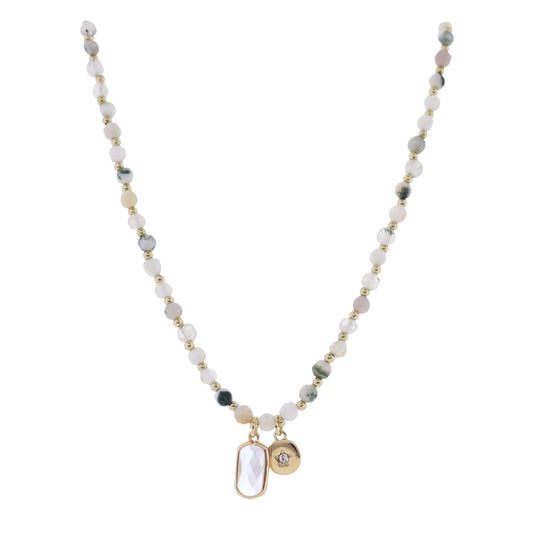 Gold, Natural, Cream Faceted Chain, Beaded Multi Layer Necklace