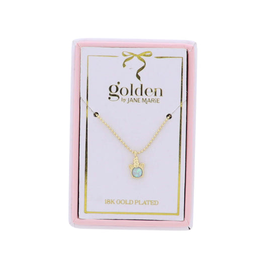 Kids 18K Gold Plated Necklace with Opal Unicorn