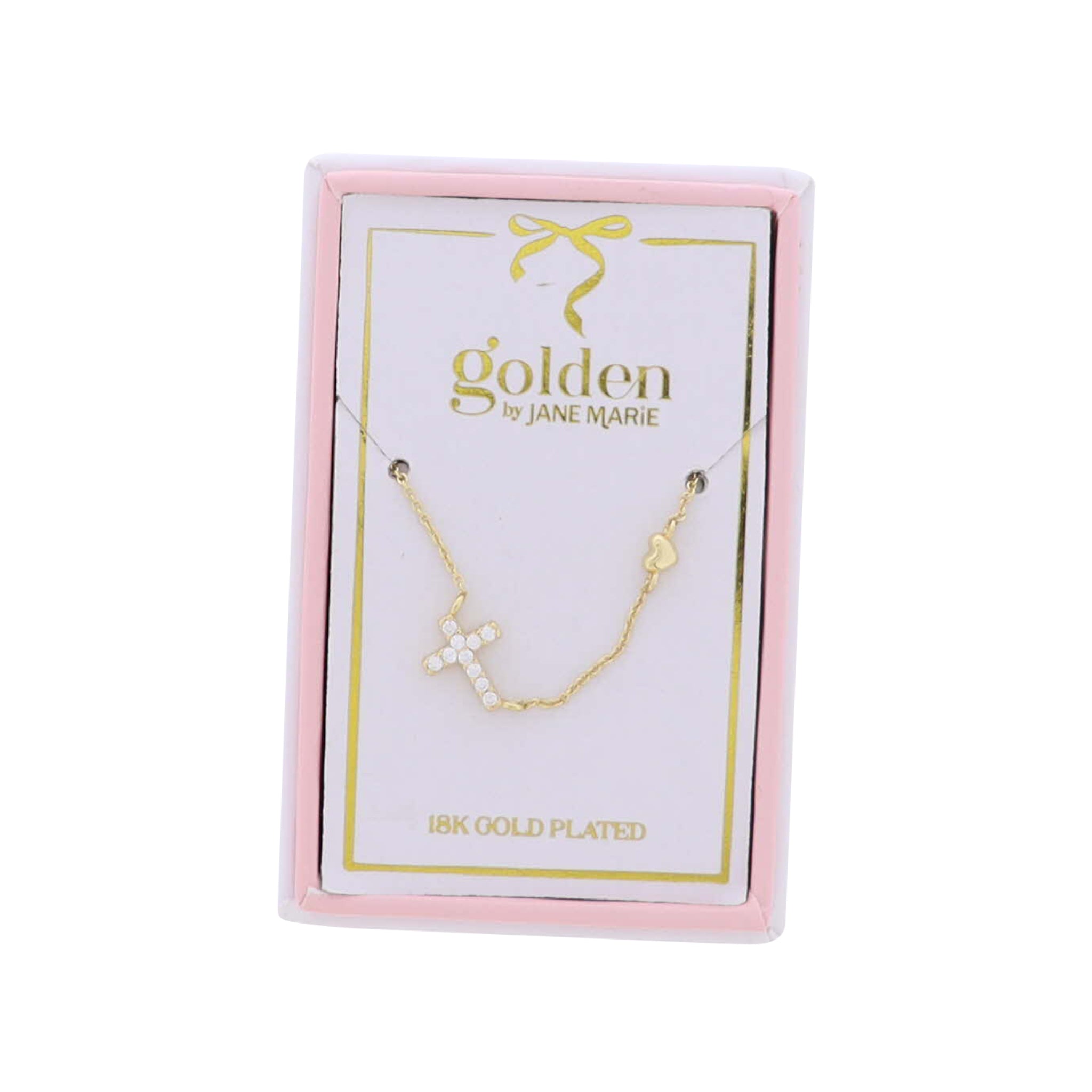 Kids 18K Gold Plated Necklace with Clear Sideways Crystal Cross