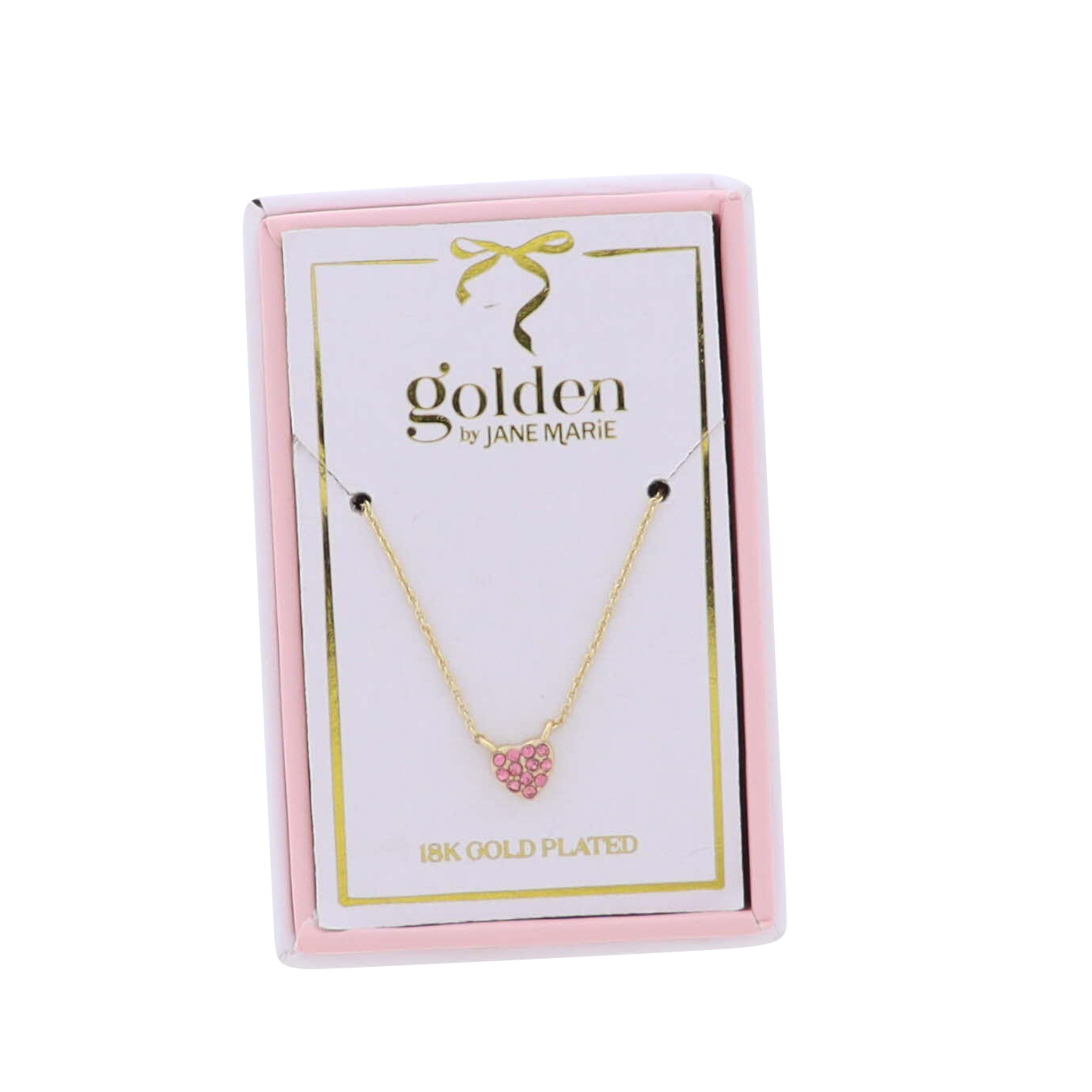 Kids 18K Gold Plated Necklace with Pink Crystal Heart