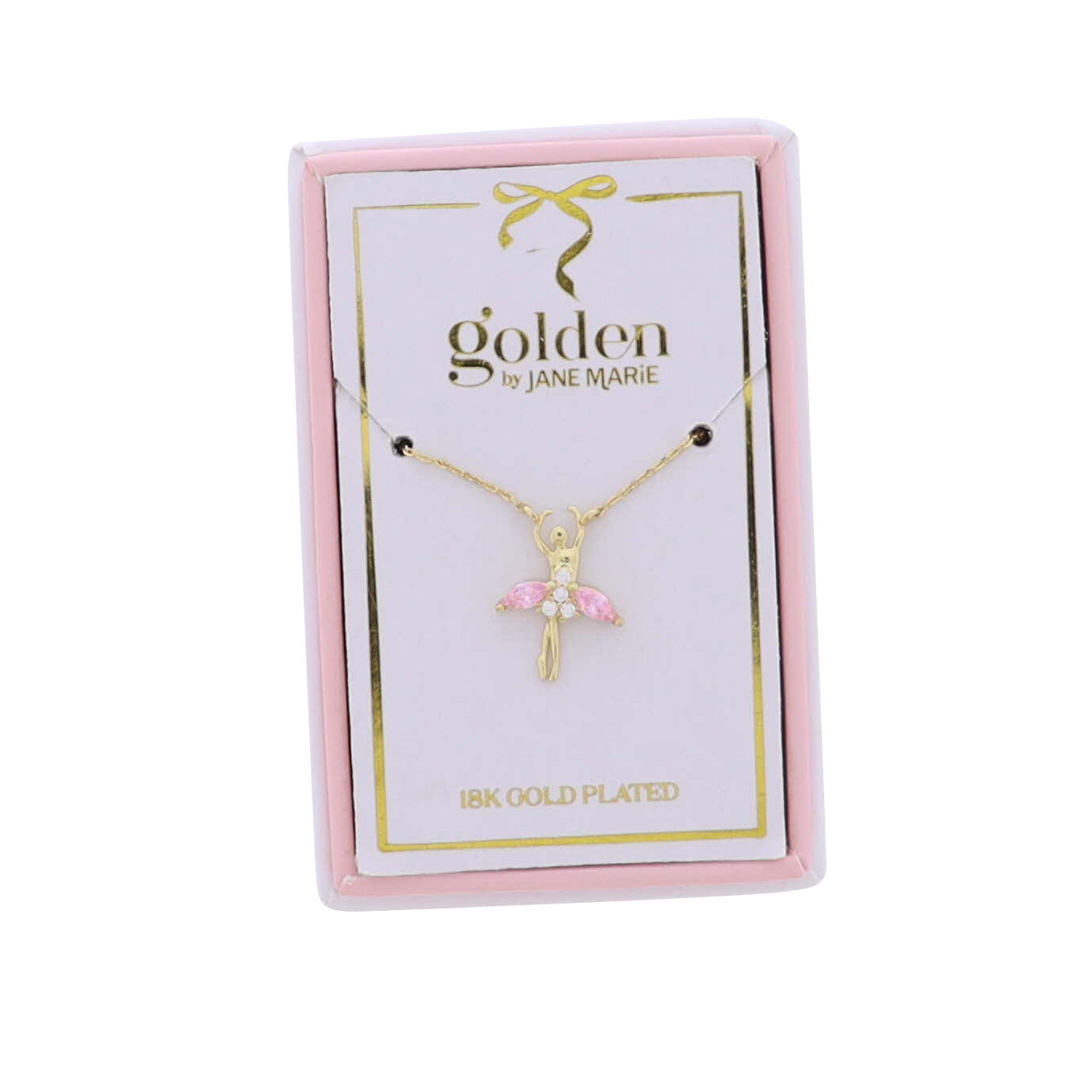 Kids 18K Gold Plated Necklace with Gold, Pink Crystal Ballerina
