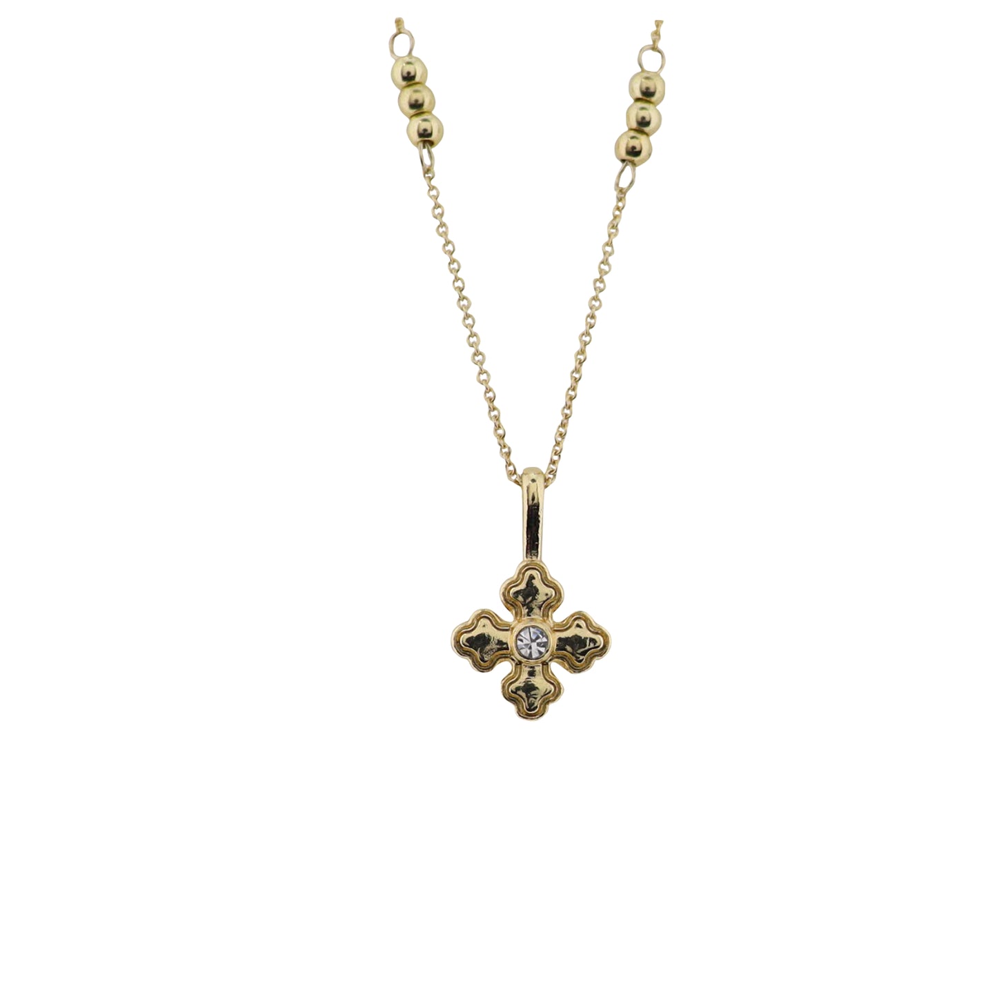 18K Gold Plated Chain Necklace with Gold Quatrefoil with Center Crystal