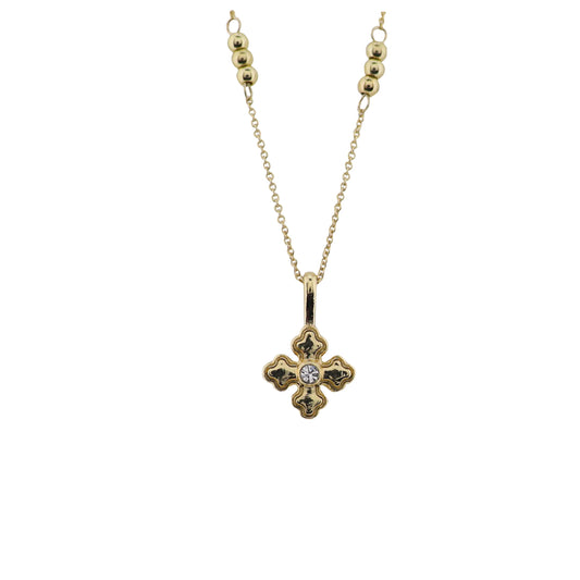 18K Gold Plated Chain Necklace with Gold Quatrefoil with Center Crystal