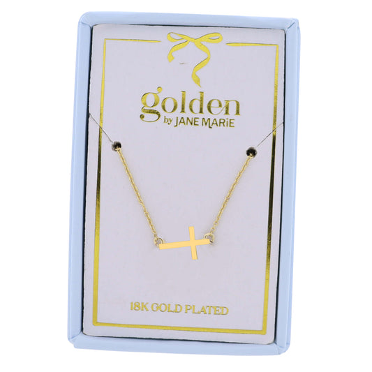 18K Gold Plated Chain Necklace with Gold Sideways Cross