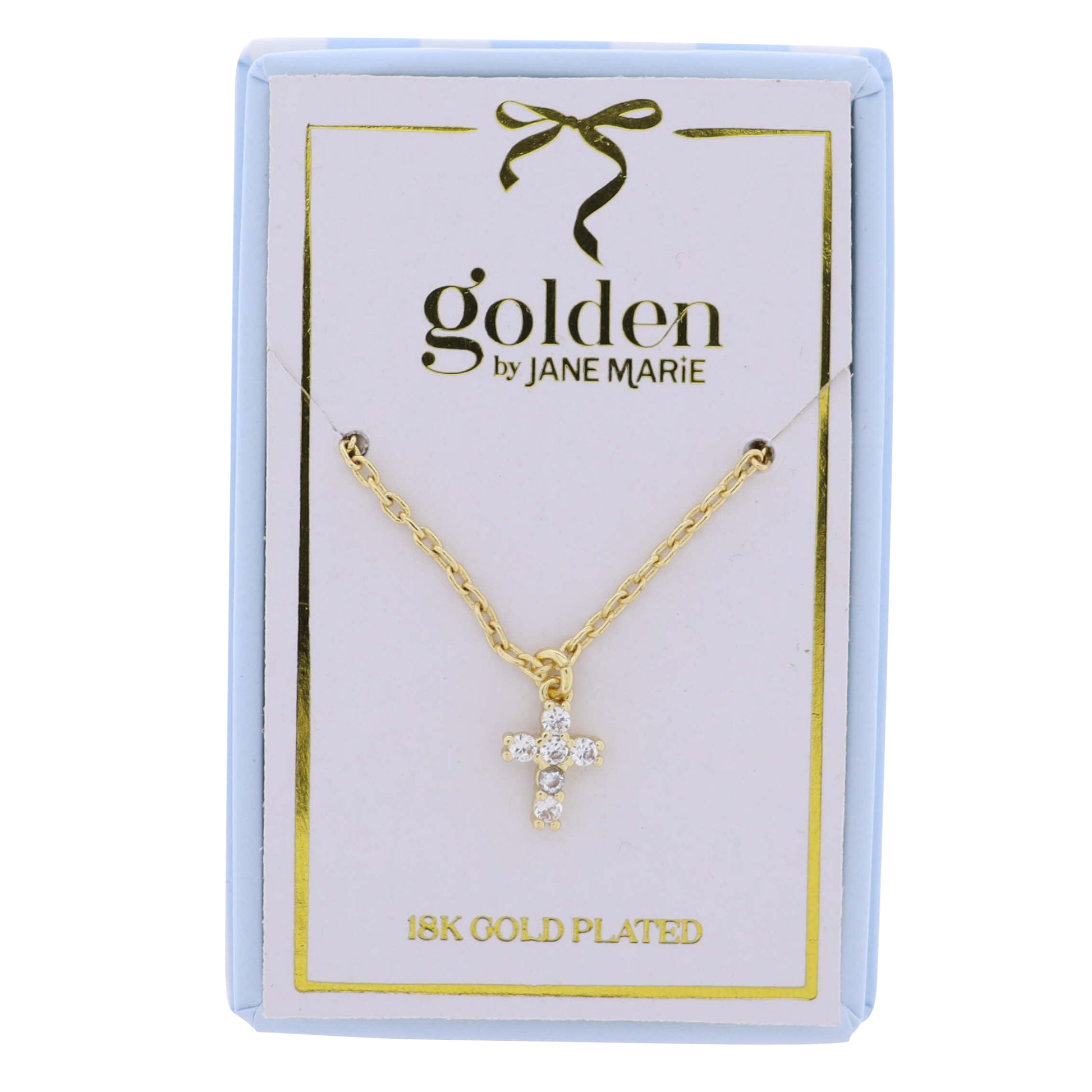 18K Gold Plated Chain Necklace with Clear Crystal Cross