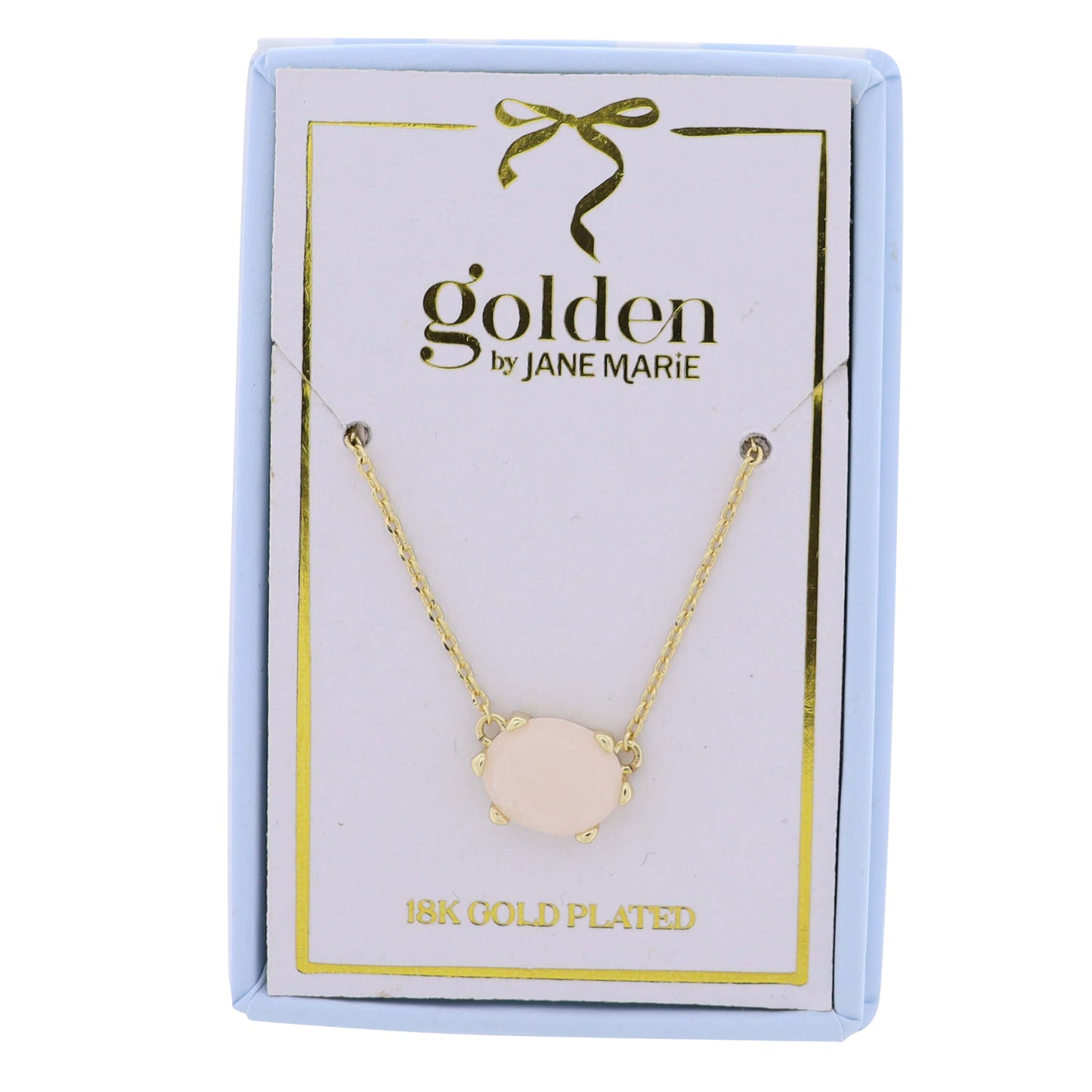 18K Gold Plated Chain Necklace with White Stone Oval