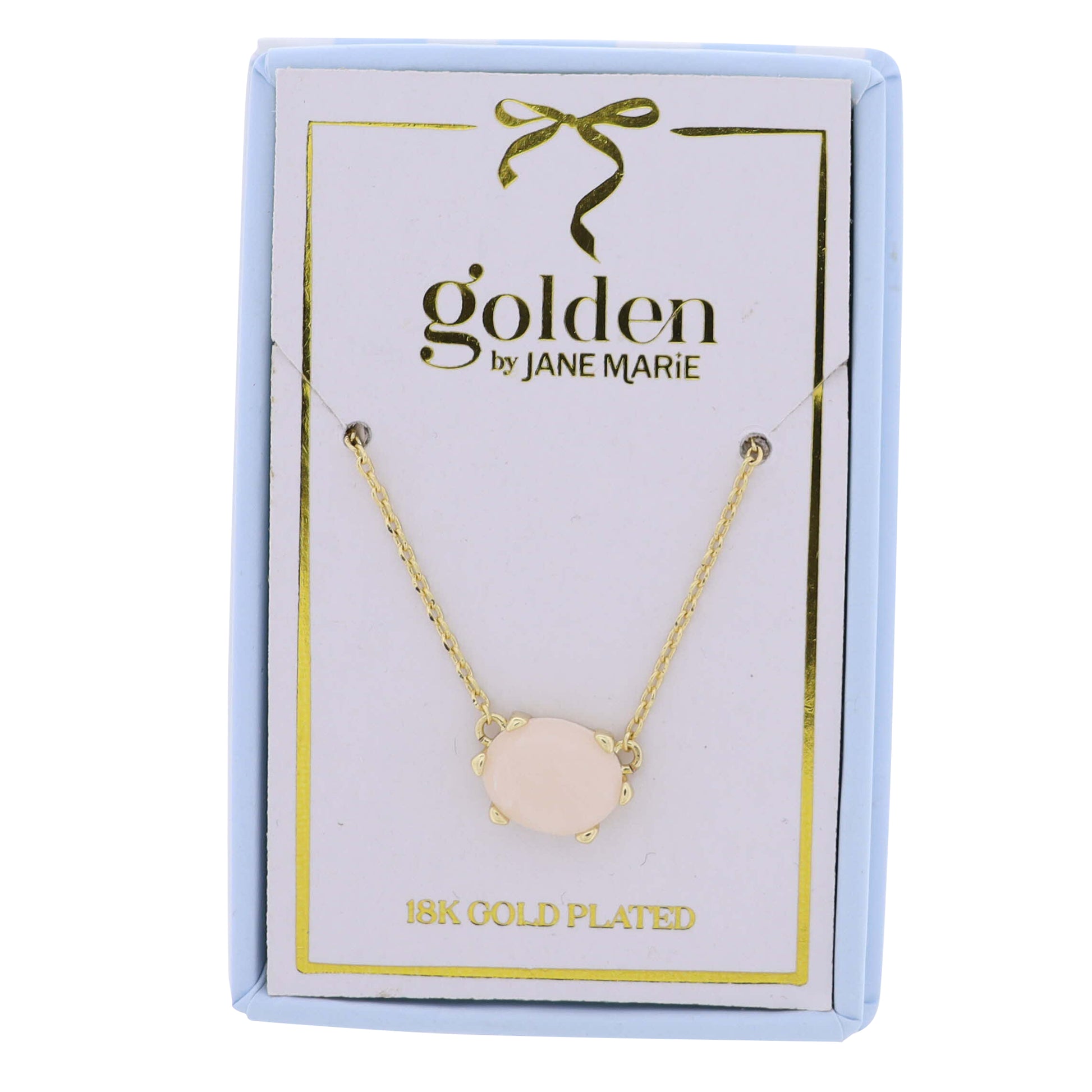 18K Gold Plated Chain Necklace with White Stone Oval