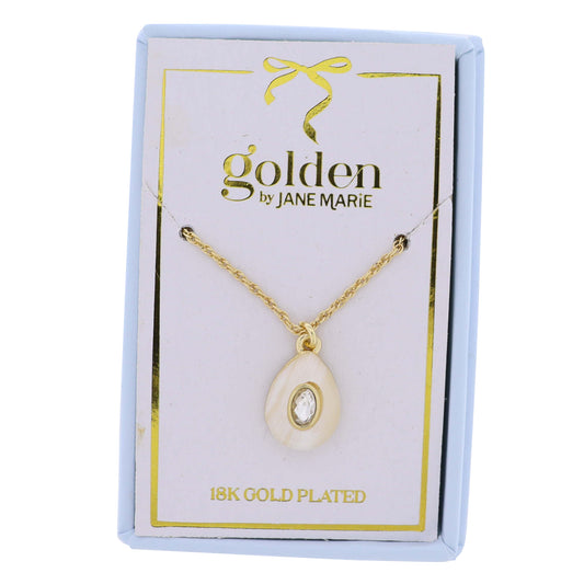 18K Gold Plated Chain Necklace with White Stone Teardrop with Center Crystal