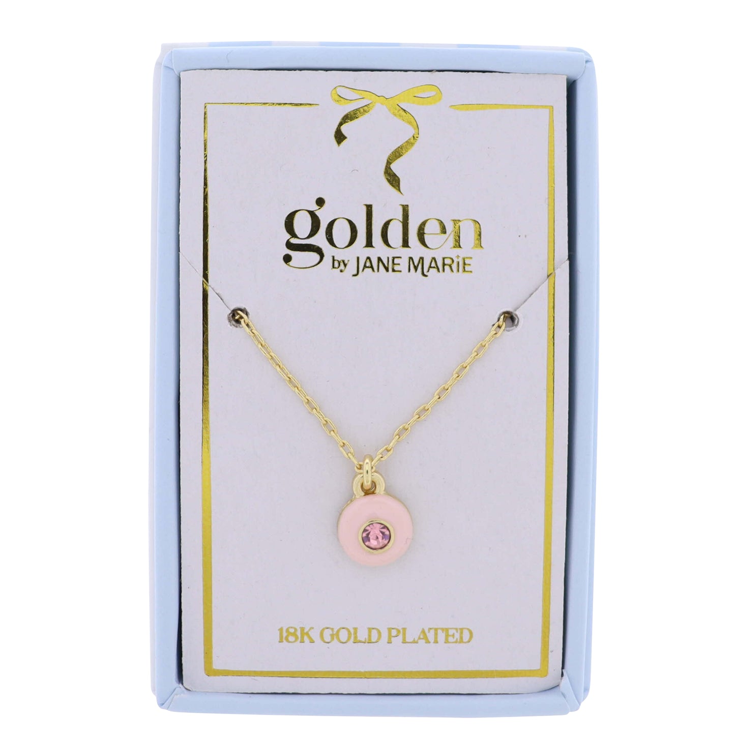 18K Gold Plated Chain Necklace with Pink Circle with Pink Center Crystal