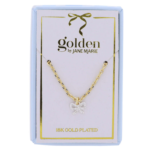 18K Gold Plated Chain Necklace with Clear Crystal Bow