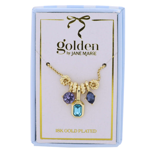 18K Gold Plated Chain Necklace with Blue Toned Crystal Charms