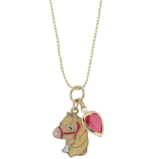 Kids Gold Ball Chain Necklace with Horse & Heart Charms