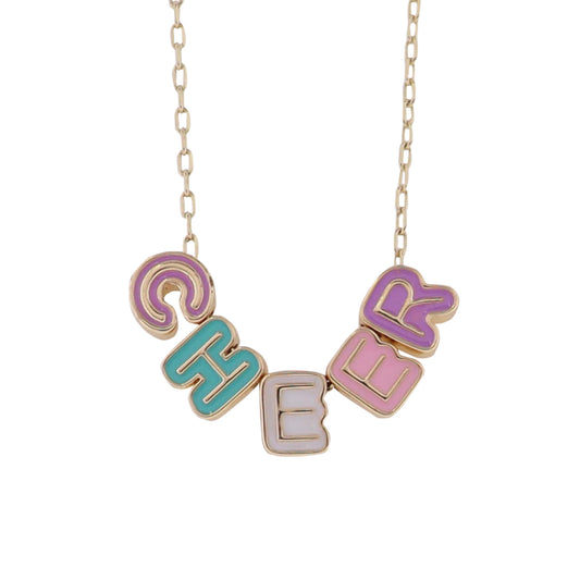 Kids Gold Cross Chain Necklace with Multi "Cheer"
