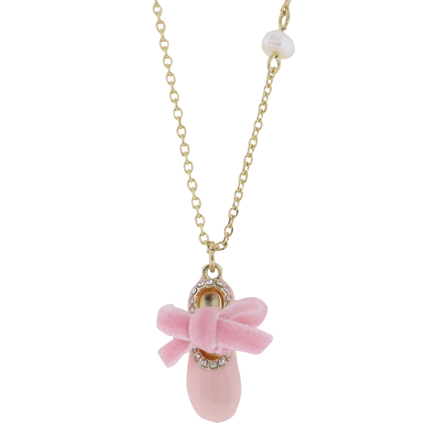Kids Gold Cable Chain Necklace with Pink Ballet Slipper with Bow Charm