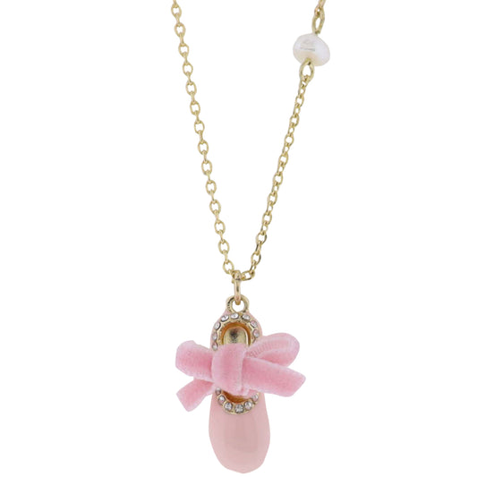 Kids Gold Cable Chain Necklace with Pink Ballet Slipper with Bow Charm