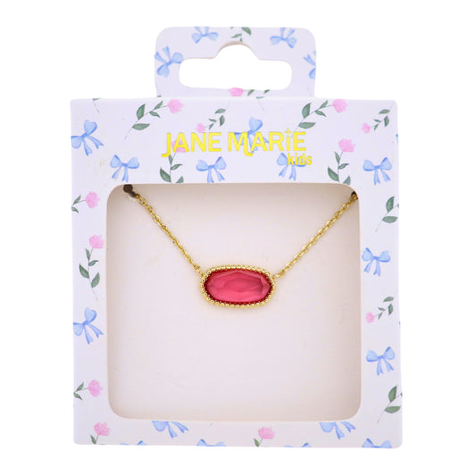 Kids Gold Cable Chain Necklace with Pink Sideways Rectangle