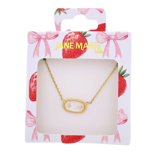 Kids Gold Cable Chain Necklace with Clear Sideways Rectangle