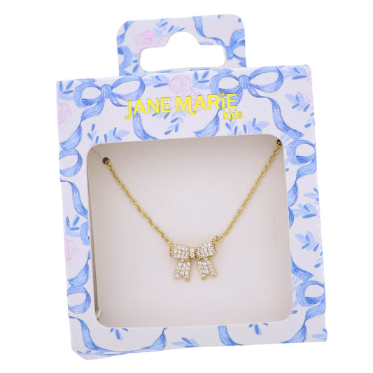 Kids Gold Rolo Chain Necklace with Clear Crystal Bow