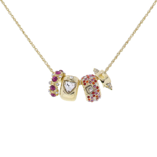 Gold Wheat Chain Necklace with Pink, Red, Clear 4 Crystal Charms
