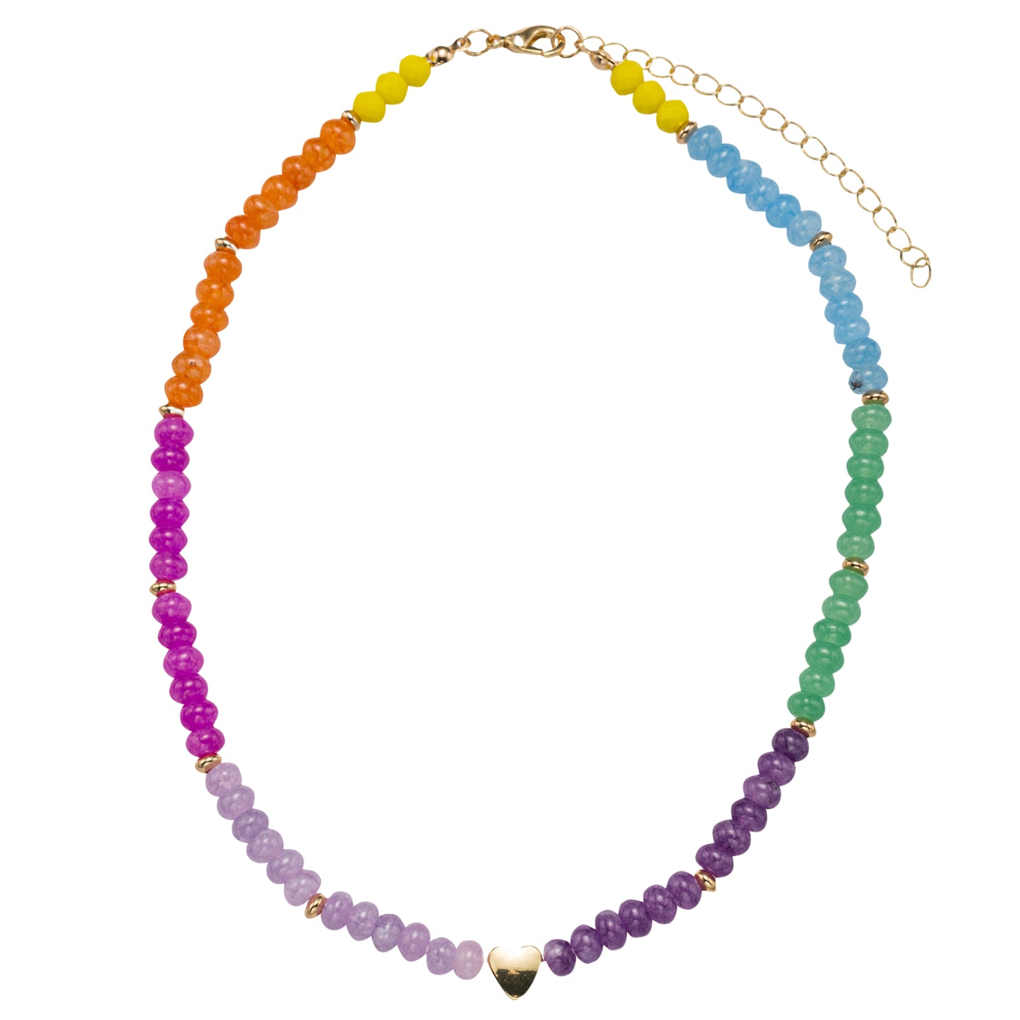 Kids Multi Stone Beaded Colorblock Necklace with Gold Heart