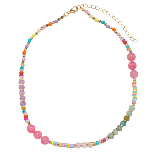Kids Multi Stone, Rubber Disk Beaded Necklace