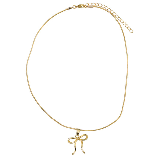 18K Gold Plated Gold Rope Chain Necklace with Gold Bow