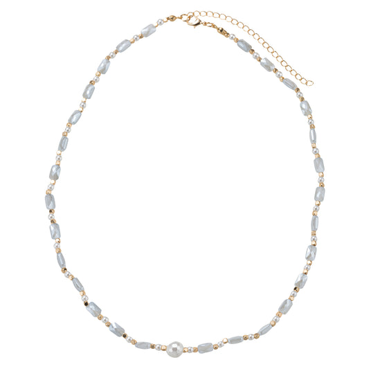 Grey, Pearl Beaded Necklace with Pearl Ball