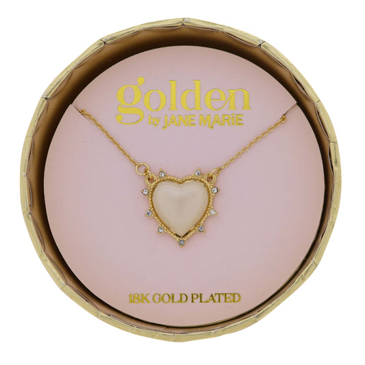 18K Gold Plated Cable Chain Necklace with White Heart
