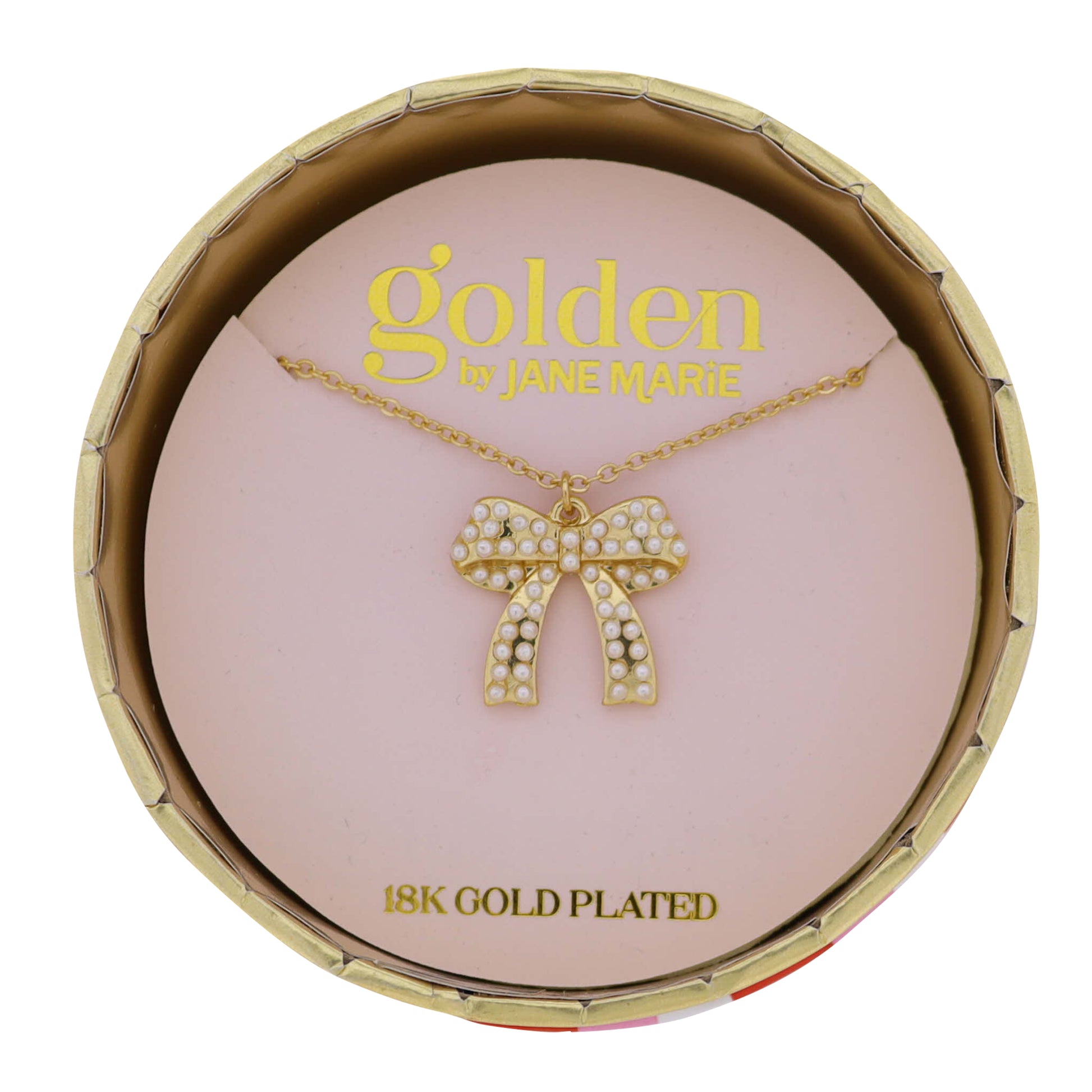 18K Gold Plated Cable Chain Necklace with White Pearl Bow