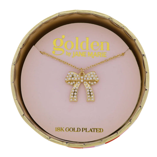 18K Gold Plated Cable Chain Necklace with White Pearl Bow