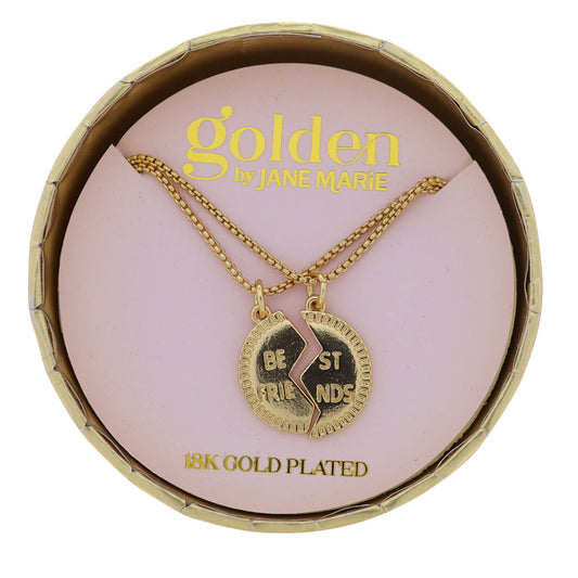 18K Gold Plated Round Box Chain Necklace with "Best Friends"s (2 Separate Necklaces)