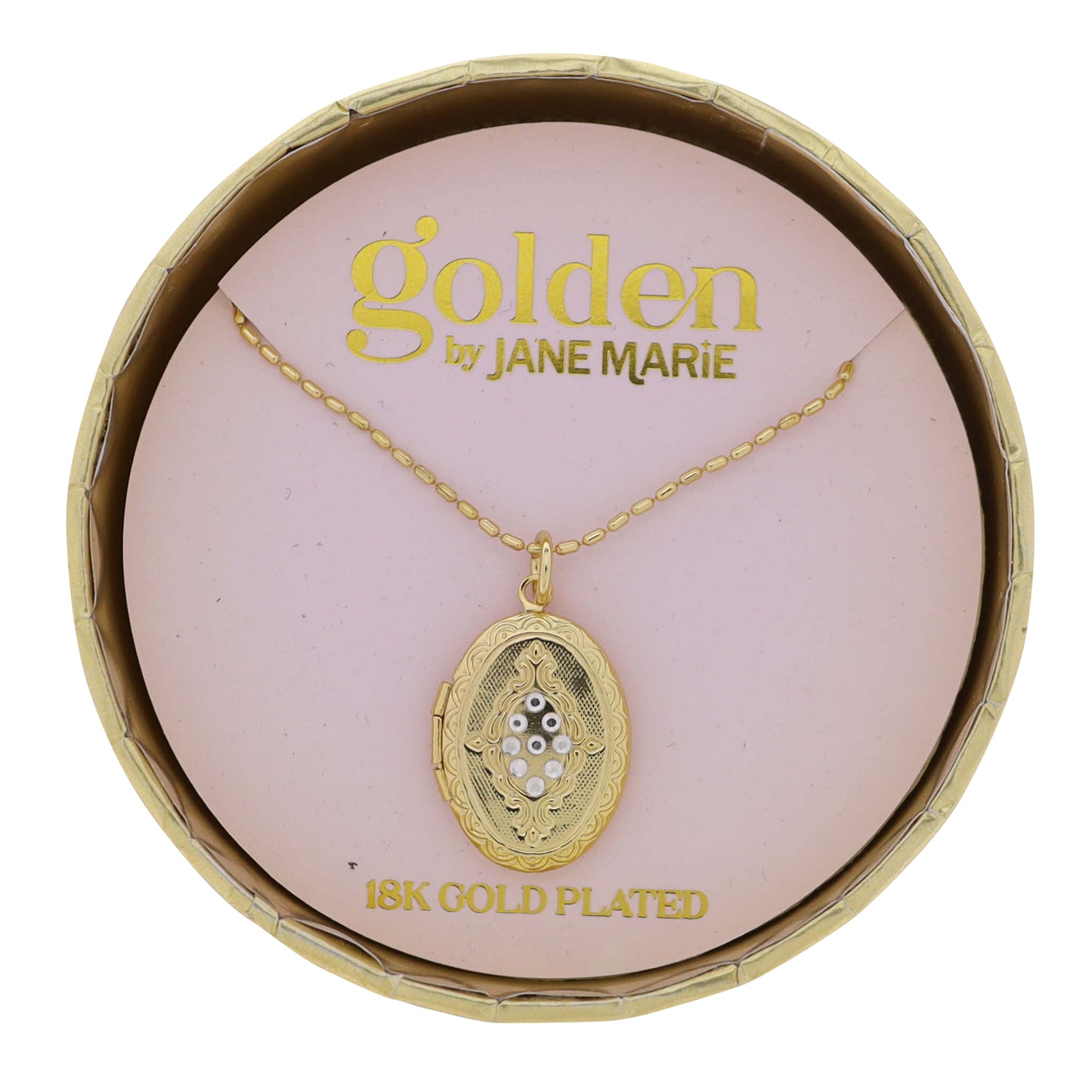 18K Gold Plated Oval Bar Chain Necklace with Gold Locket
