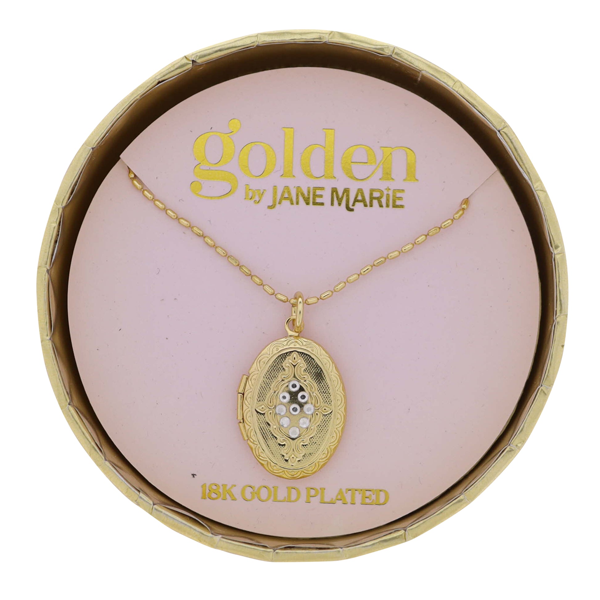 18K Gold Plated Oval Bar Chain Necklace with Gold Locket