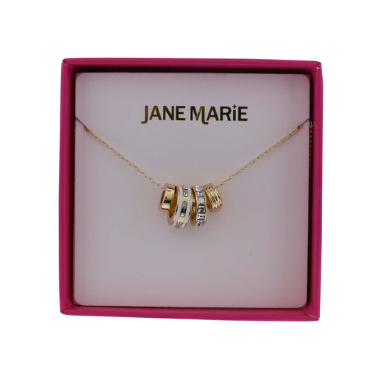 Gold Cable Chain Necklace with Clear Crystal & White Enamel Rondelles