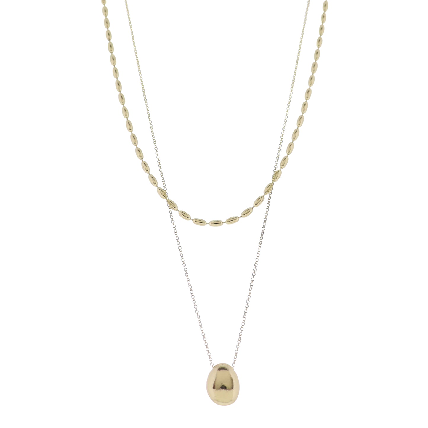 Gold 2 Layer Oval Ball, Rolo Chain Necklace with Gold Oval