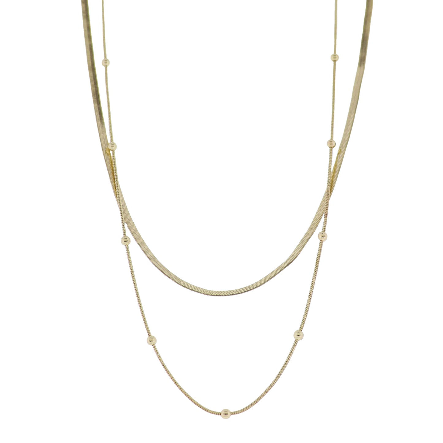 Gold 2 Layer Oval Ball, Rolo Chain Necklace with Gold Oval