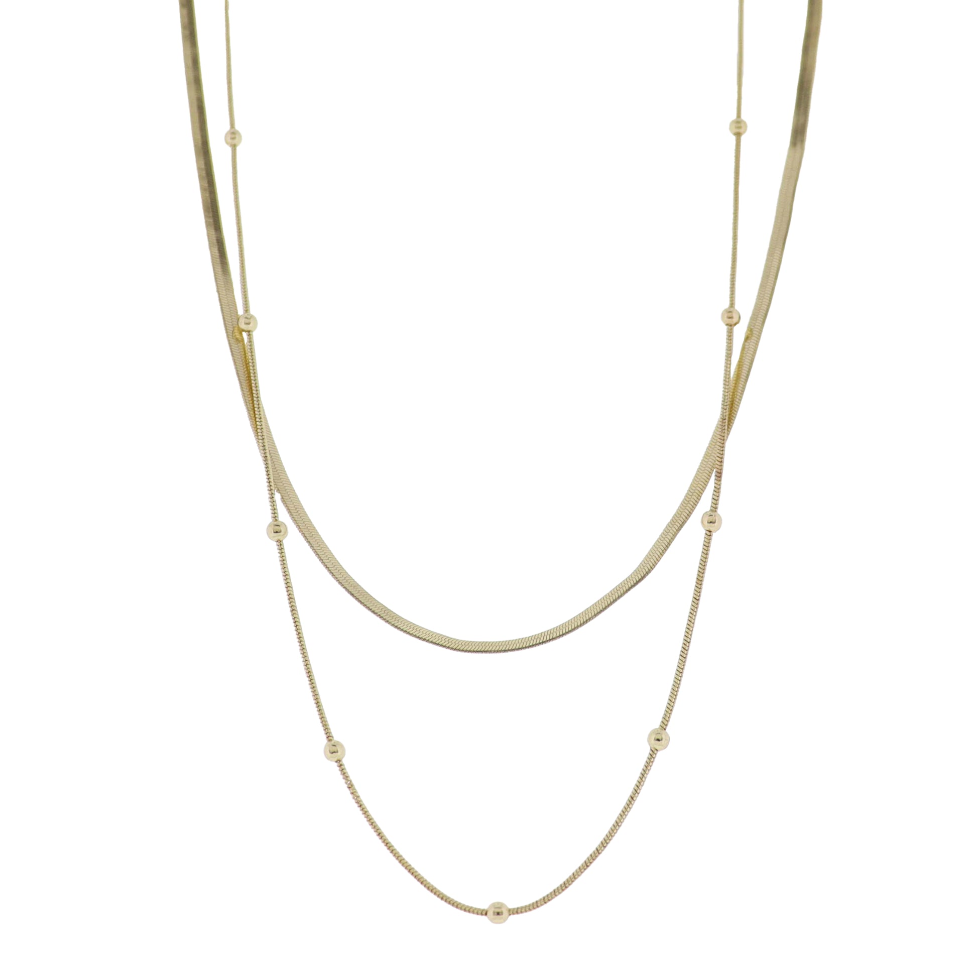 Gold 2 Layer Oval Ball, Rolo Chain Necklace with Gold Oval