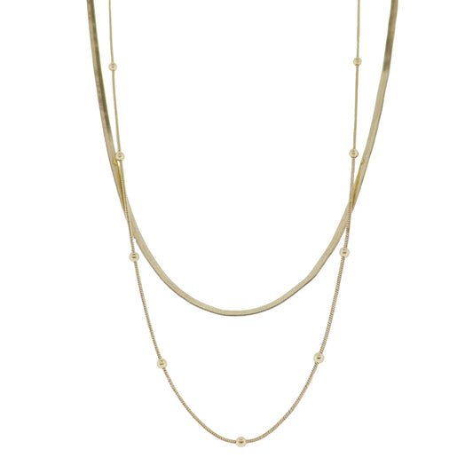 Gold 2 Layer Oval Ball, Rolo Chain Necklace with Gold Oval