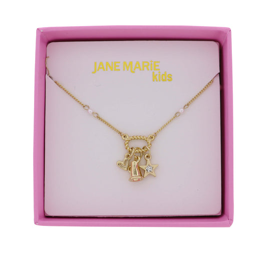Kids Gold Satellite Chain Necklace with Gold, Clear Heart, Megaphone, Star