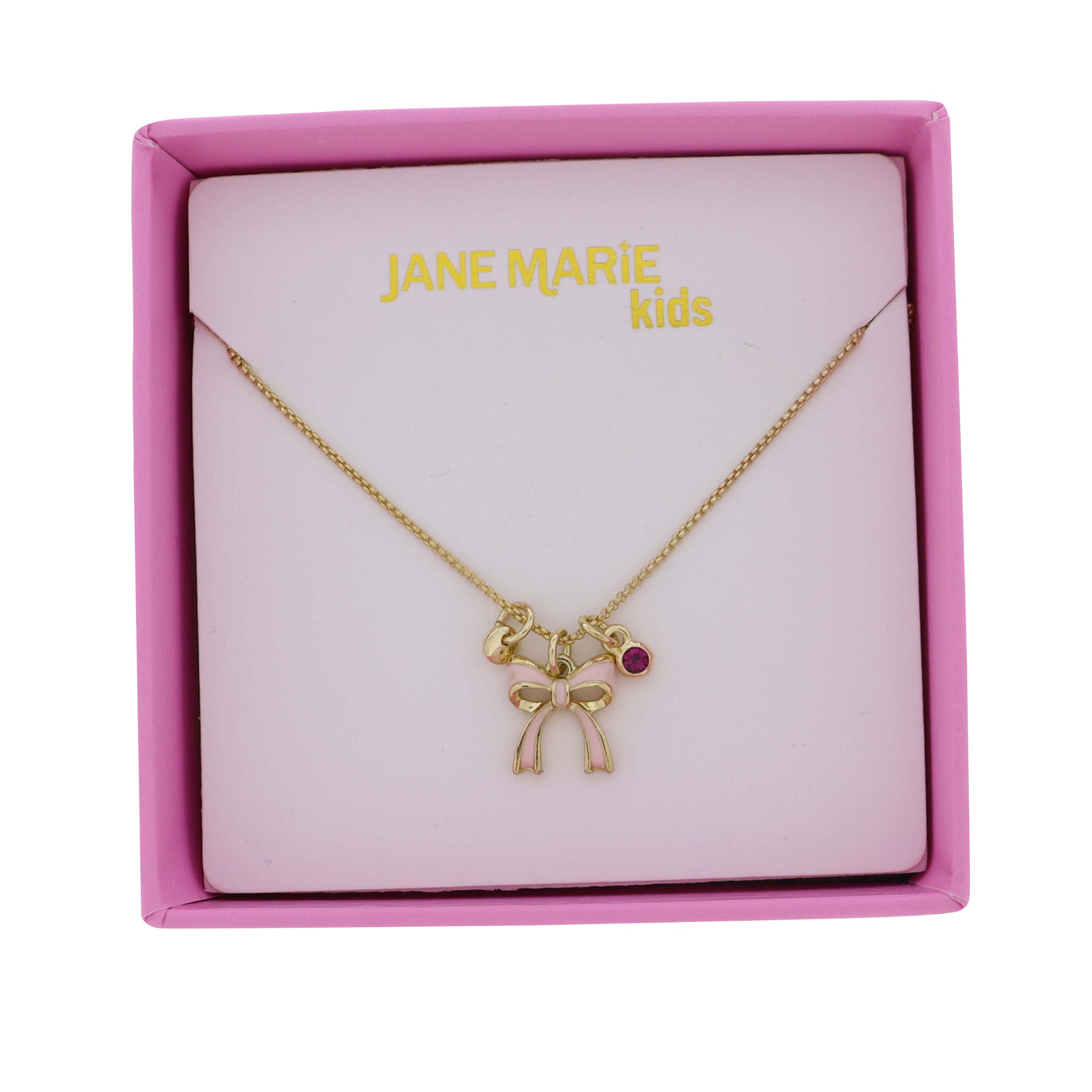 Kids Gold Box Chain Necklace with Pink Enamel Bow