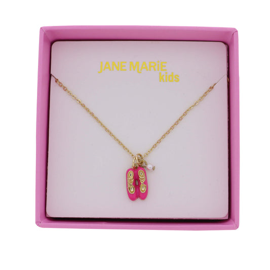 Kids Gold Cable Chain Necklace with Hot Pink Ballet Shoes