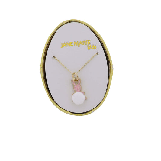 Kids Pom Tail Bunny on Gold Cable Chain Necklace