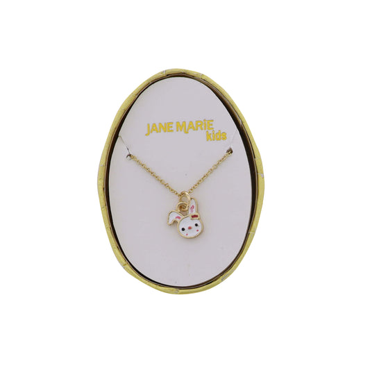 Kids White Bunny with Bow on Gold Rolo Chain Necklace