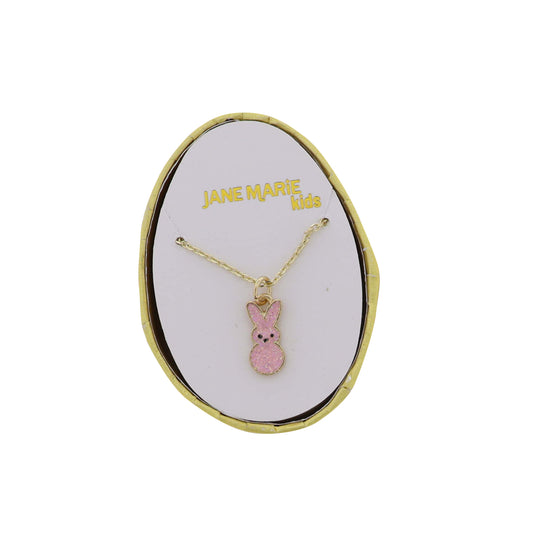 Kids Pink Bunny on Gold Cable Chain Necklace
