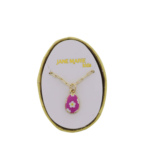 Kids Easter Egg with Pearl Accents on Gold Paperclip Chain Necklace