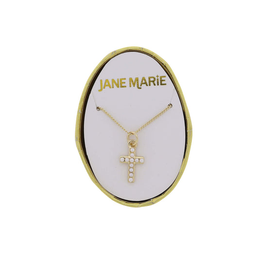 Pearl Cross on Gold Satellite Chain Necklace