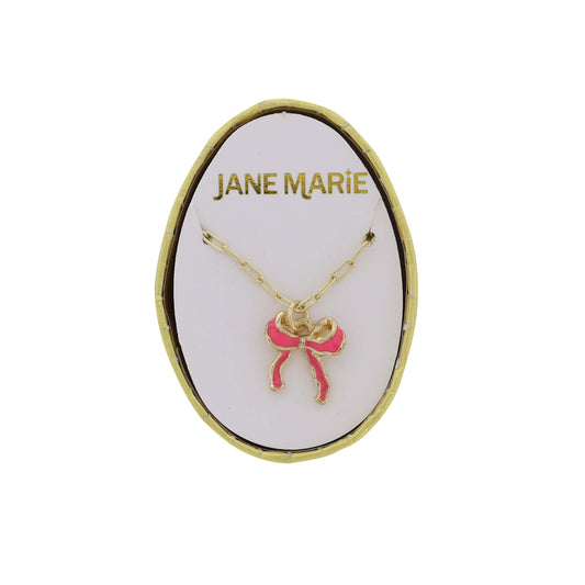 Pink Bow on Gold Paperclip Chain Necklace